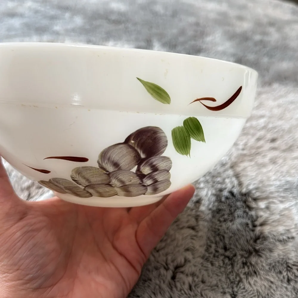 VTG‎ Anchor Hocking Fire King Gay Fad Fruit Hand Painted Milk Glass Mixing Bowl
